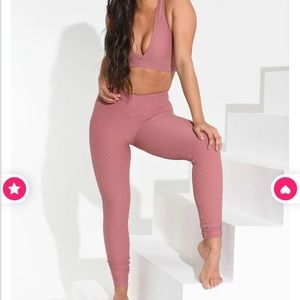 *Set* Croco Skin Leggings Rosé & deep v top